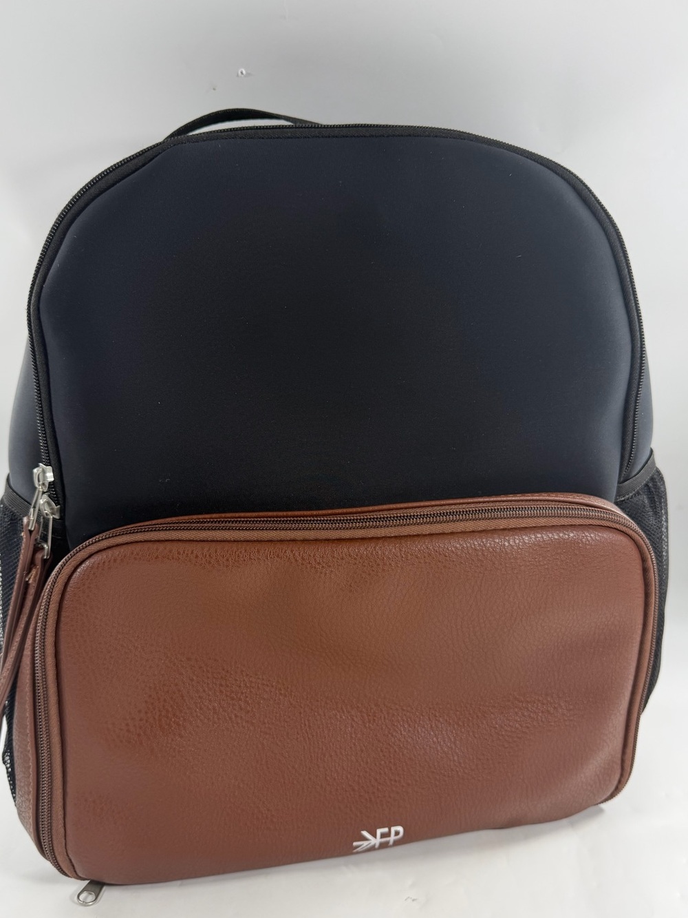 Freshly Picked Neoprene Diaper Backpack Black Cognac Brown Travel Bag